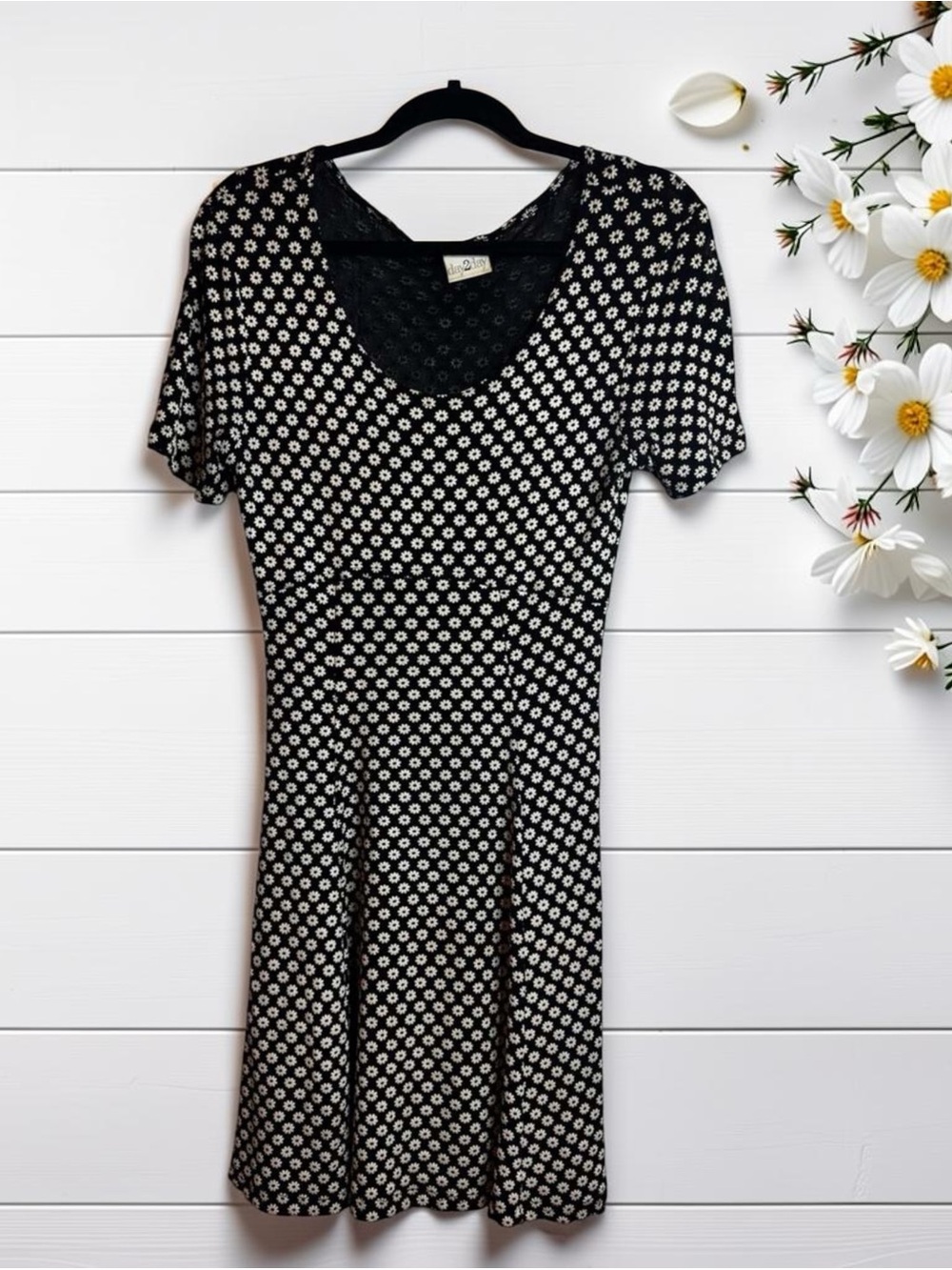 Vintage dress day2day‎ Floral Short Sleeve Mini Dress daisy feminine